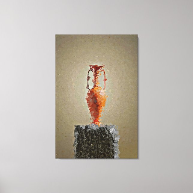 Flower Vase on Rustic Wooden Tree Slice Canvas Print (Front)