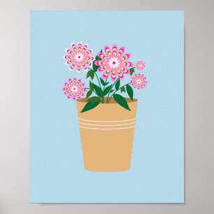 Flower Vase Pink And Blue Preppy Poster
