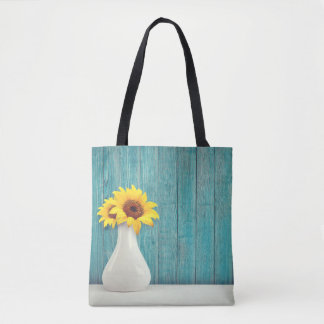 Flower Vase Plank Board Sunflower Table Girl Woman Tote Bag