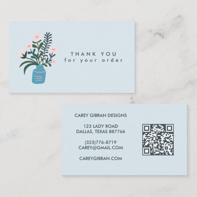 FLOWER VASE QR Code Order Thank You Custom Business Card (Front/Back)