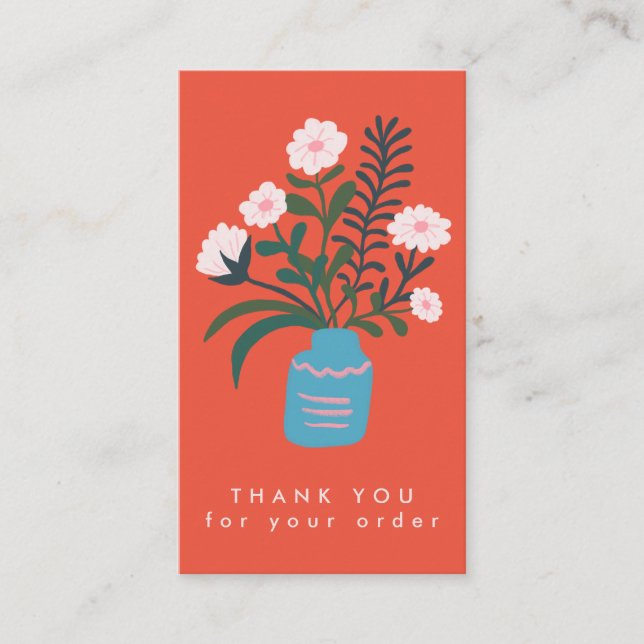 FLOWER VASE QR Code Order Thank You Custom Business Card (Front)