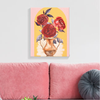 Flower Vase - Red Roses - Wrapped Canvas
