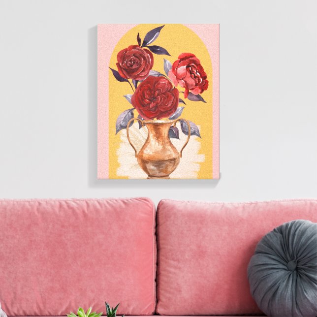 Flower Vase - Red Roses - Wrapped Canvas (Insitu(LivingRoom))
