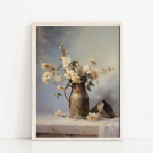 Flower Vase Still Life Painting, Vintage Kitchen  Poster