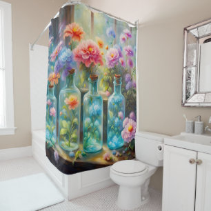 Flower vases filled with stunning, vibrant blooms, shower curtain