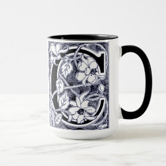 Flower Vine Letter 'C' in Blue - Mug