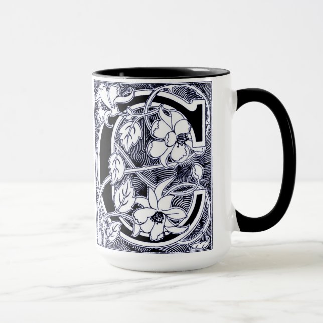 Flower Vine Letter 'C' in Blue - Mug (Right)