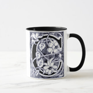 Flower Vine Letter 'C' in Blue - Mug