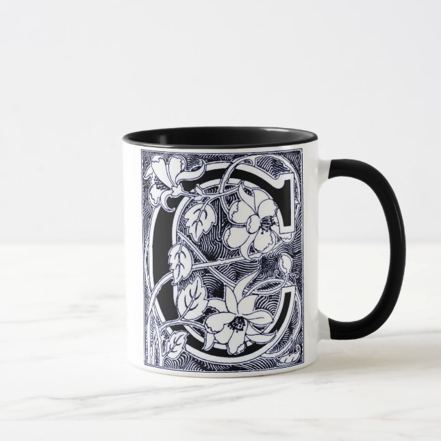 Flower Vine Letter 'C' in Blue - Mug (Right)