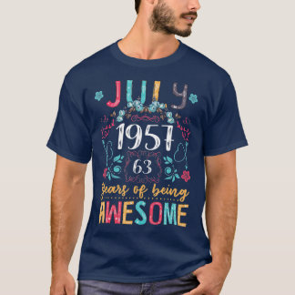 Flower Vintage July 1957 63rd Birthday Gift 63 T-Shirt