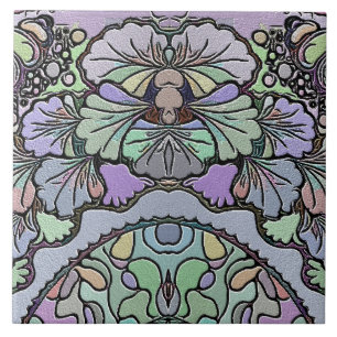 Flower vintage mosaic purple pansy floral elegant  tile