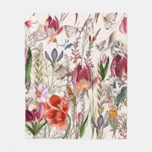 Flower vintage pattern with assorted plants. Vinta Fleece Blanket