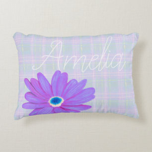 Flower Violet Plaid Decorative Cushion
