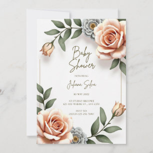 Flower Watercolor Baby Boy Shower Invitation