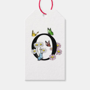 Flower Watercolor Butterfly Initial Letter O    Gift Tags