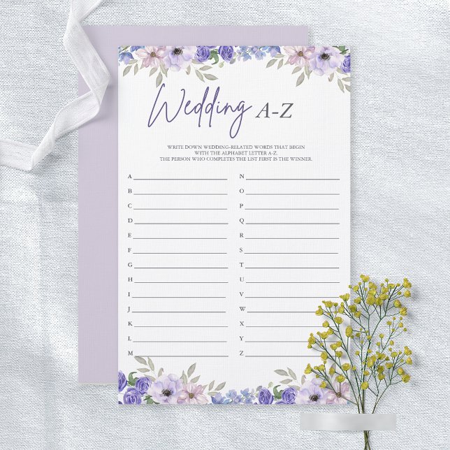 Flower Wedding A-Z Bridal Shower Game Card (Flower Wedding A-Z Bridal Shower Game Card)