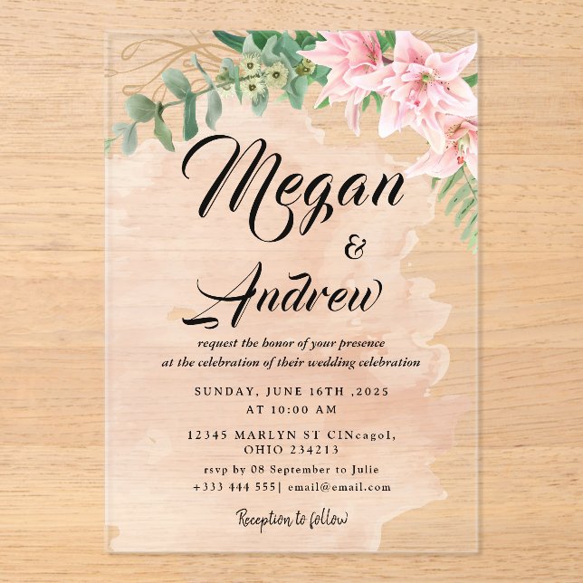 Flower WEDDING Acrylic Invitations (Front)