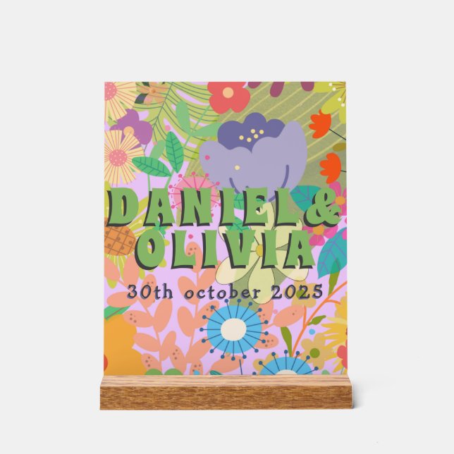 Flower Wedding Acrylic Sign (Front)