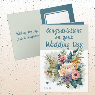 Flower Wedding Congratulations green blue Card