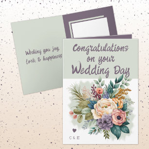 Flower Wedding Congratulations green purple Card