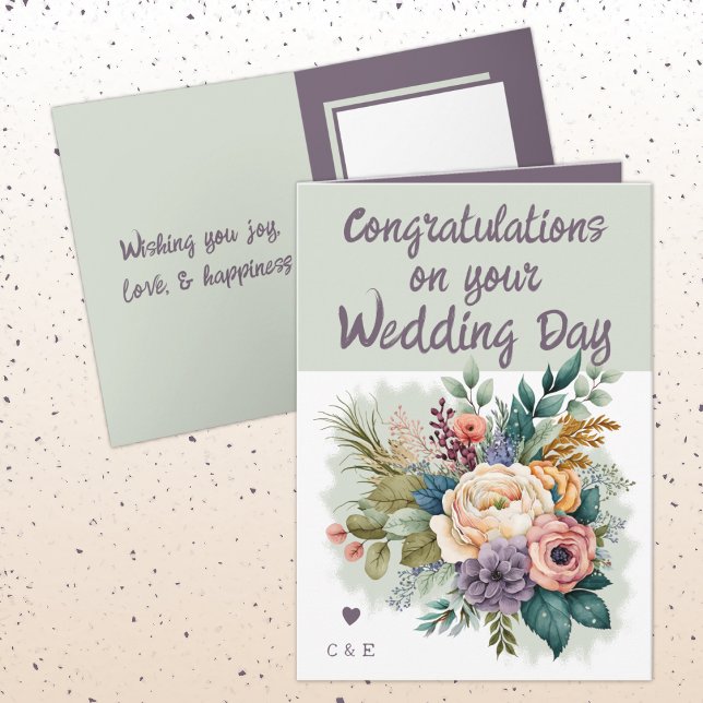 Flower Wedding Congratulations green purple Card (Creator Uploaded)