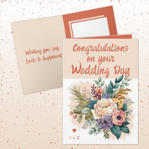 Flower Wedding Congratulations orange peach Card