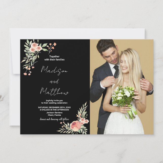 Flower Wedding Invitations with photo (Front)