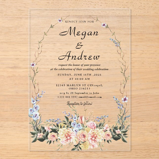 Flower Wedding Theme Acrylic Invitations (Front)