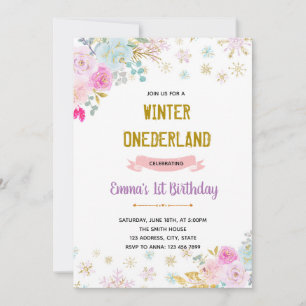 Flower winter onederland invitation