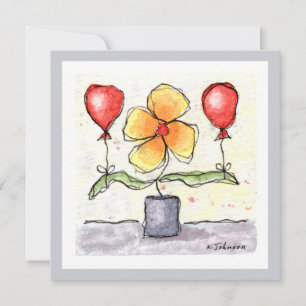 Flower with Balloons Watercolor Greeting Card