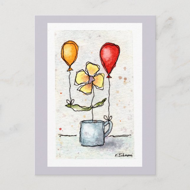 Flower with Balloons Watercolor Postcard (Front)