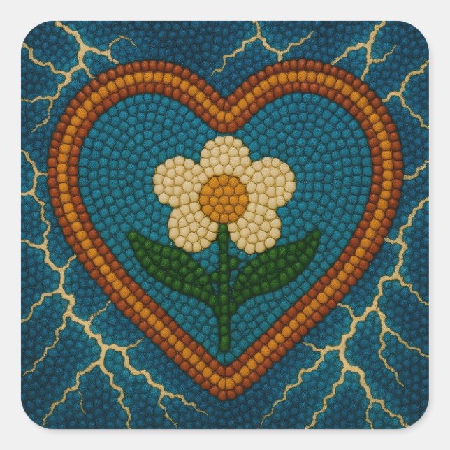 Flower with Beads and Thunder Square Sticker (Front)