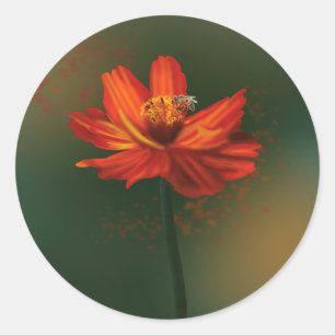 Flower with bee classic round sticker