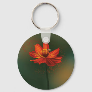 Flower with bee key ring