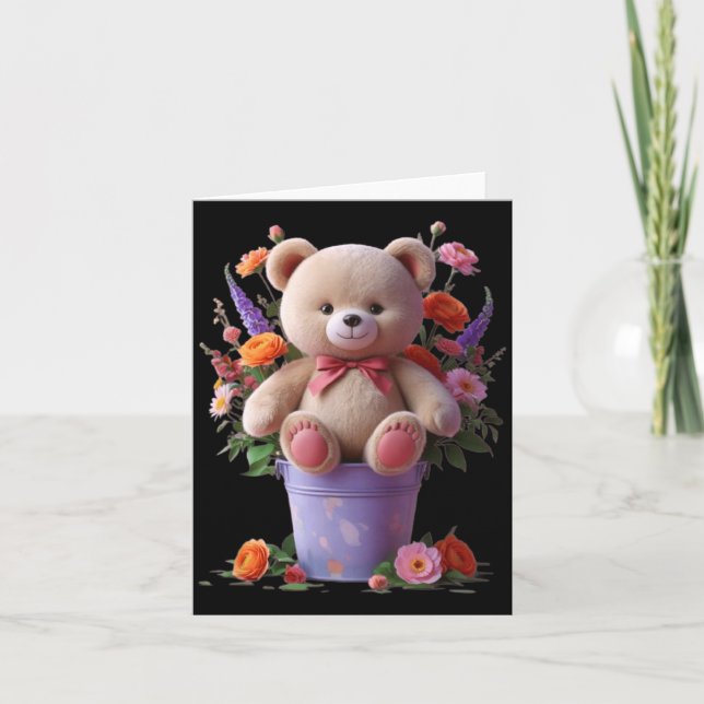 Flower with Cute Teddy with Funny Uni Design for Card (Front)
