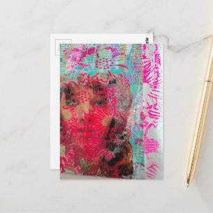 Flower Woman Abstract Mixed Media Collage Postcard