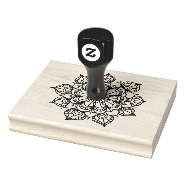 Flower Wood Handle, Line Art, 4" x 5" Rubber Stamp (Stamp)