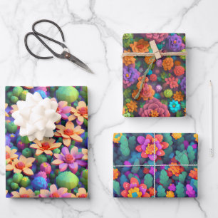 Flower Wrapping Paper - Bright Multicolored Voxel