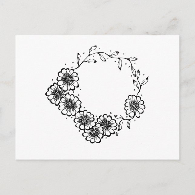Flower Wreath black and white Postcard (Front)