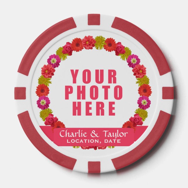 Flower Wreath custom photo & text poker chips (Front)