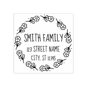 Flower Wreath Hand Drawn Look - Customisable Rubber Stamp