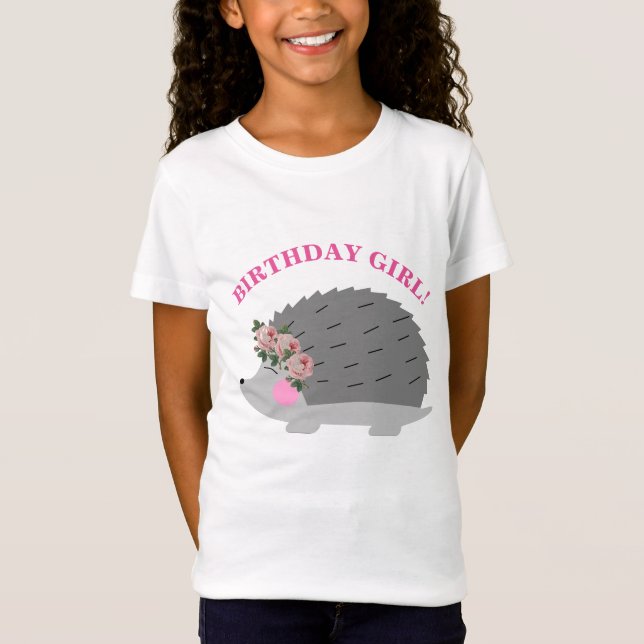 Flower Wreath Hedgehog Birthday Girl T-Shirt (Front)