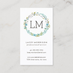 Flower Wreath Modern Blue Floral Business Card