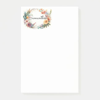 Flower Wreath Personalised Post It Notes