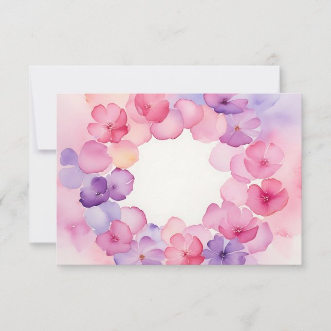 Flower Wreath Pink and Purple Floral Frame Design Invitation (Front)