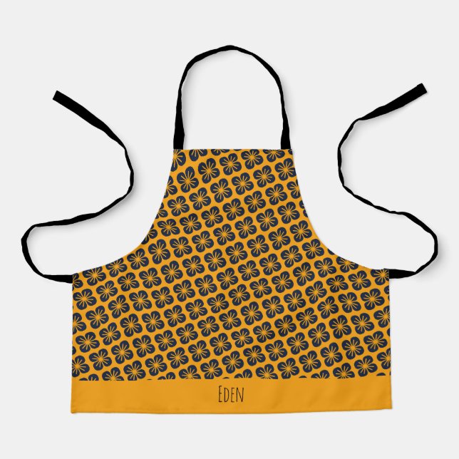 Flower Yellow Blue Minimal Pattern Apron (Front)