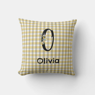 Flower yellow greygingham pattern Monogram Cushion