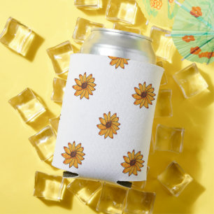 Flower Yellow Hand Drawn Ink Pattern Can Cooler
