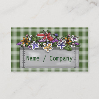 Flowerbox and green Gingham Business Card