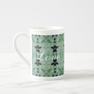 Flowered China Mug With Turquoise